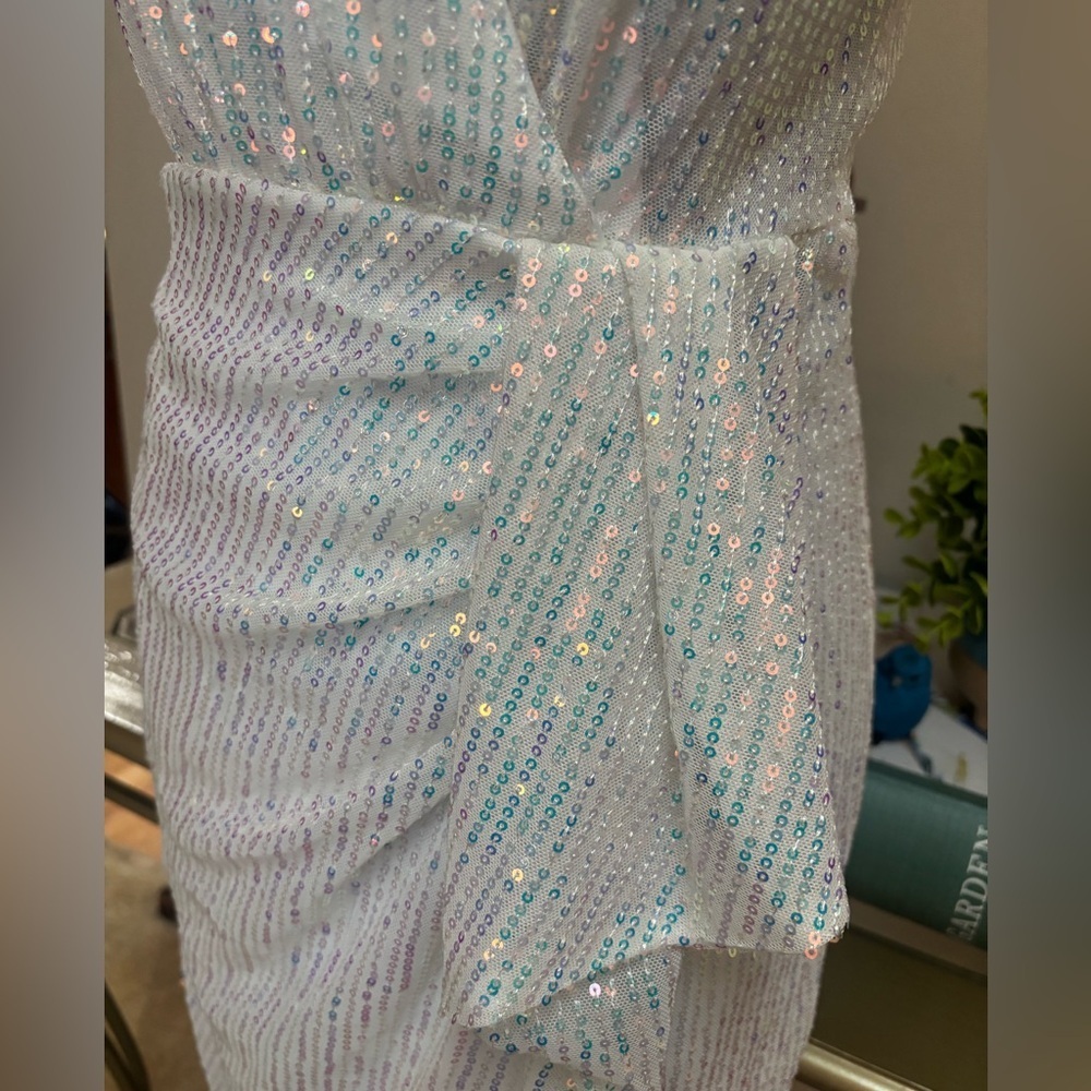 Grace Karin White Sequin Mini Dress Spaghetti Strap Sleeveless Bodycon Size S - Picture 7 of 13